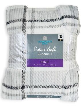 Comfort Bay Plush Plaid King Blanket Super Soft White Gray 104 x 90 NWT